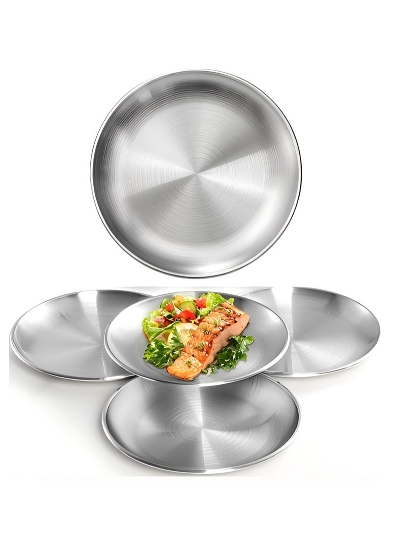 5pcs Stainless Steel Plates ，Metal Lightweight Unbreakable Dinner Dishes Plates Setfor Serving/Snack/Camping， Non-Toxin Dishwasher Safe BPA Free and Healthy - Image 1
